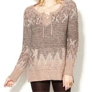 Free People Natural Love Bug Lace Up Nordic Sweater 19” P2P